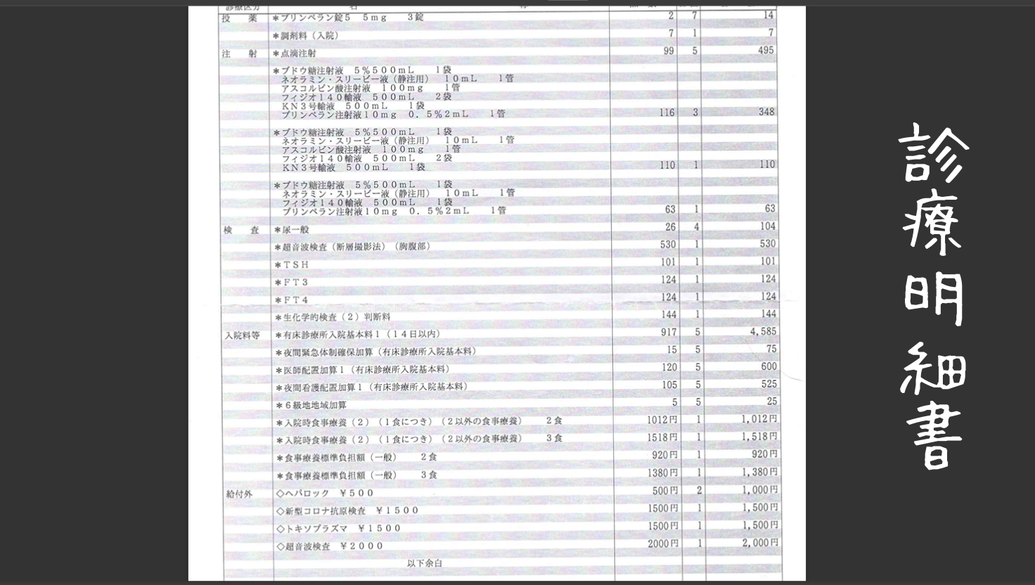 妊娠悪阻　診療明細書
