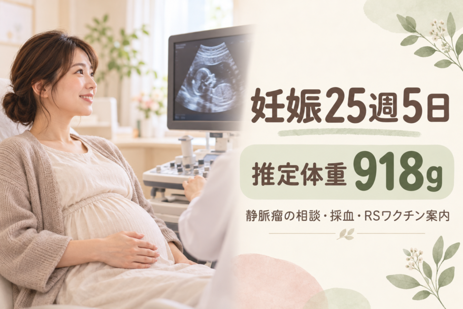 妊娠25週5日の妊婦健診レポ｜推定体重918g！静脈瘤の相談・採血・RSワクチンの案内